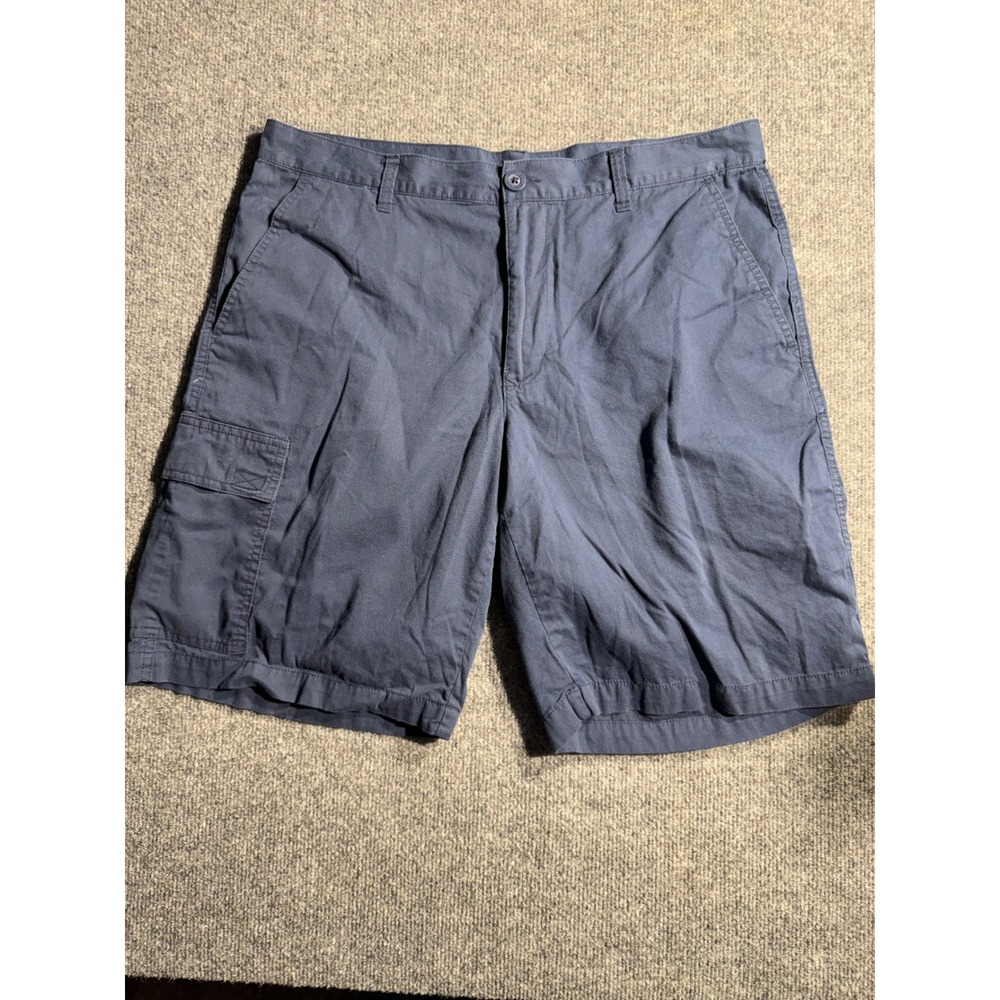 Columbia Mens Navy Blue Cotton Cargo Shorts 36W XM4599 10 Inch Inseam